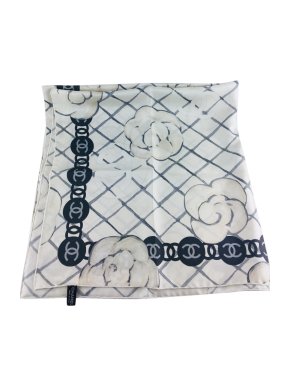 Chanel White & Blue Silk 90cm Scarf