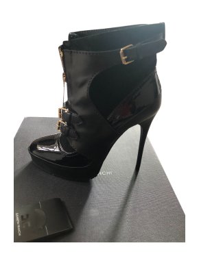 Elizabetta Franchi Multi-Buckle Black Ankle Boots