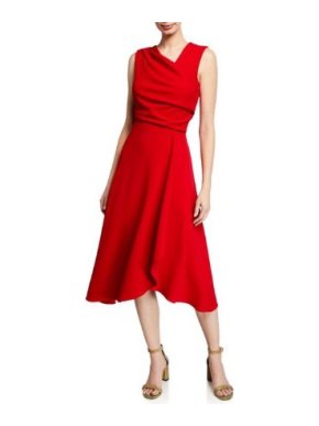 Donna Karan Red Draped Midi Dress