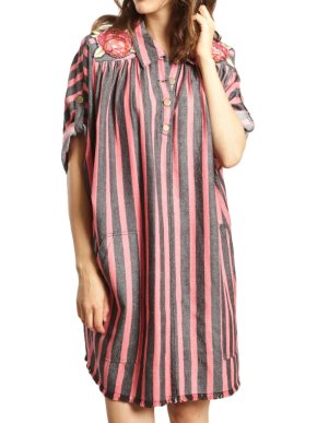 Manoush Black & Pink Striped embroidered Dress
