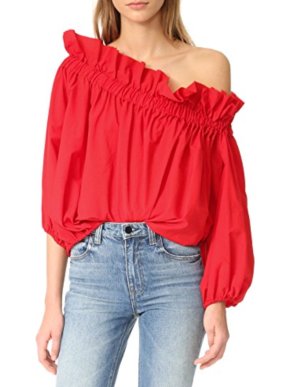 Marques Almeida Red Off-Shoulder Gathered Top