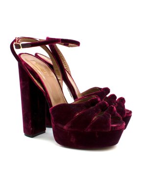 Aquazzura Red Mira Velvet Ankle-Strap Platform Sandals