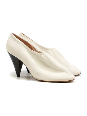 Celine White Soft Leather Ballerina Cone Heel Pumps