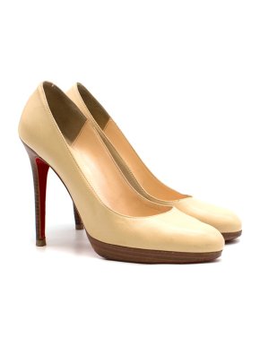 Christian Louboutin Cream Leather Wooden Pumps