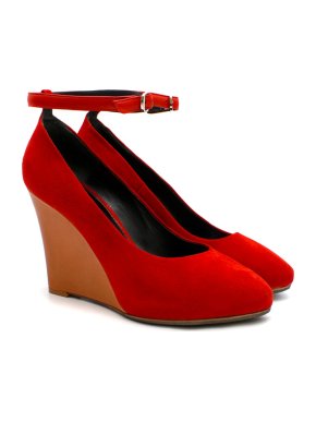 Celine Red Suede Wedge Pumps