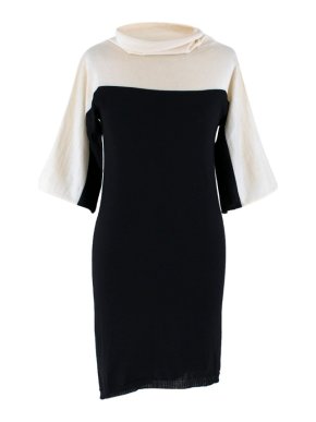 Escada Black & White Turtleneck Wool Dress