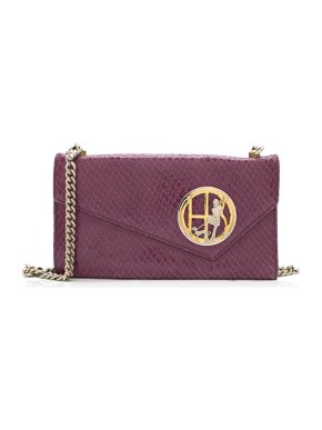 Henri Bendel Purple Crocodile-effect Clutch Bag