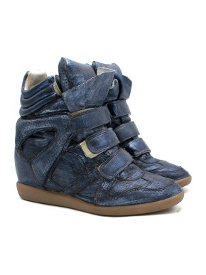 Isabel Marant Metallic Blue Bekett Leather Sneakers