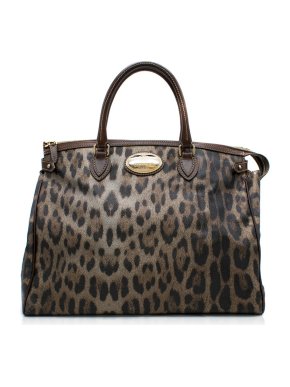 Roberto Cavalli Leopard Print Grained Leather Tote Bag