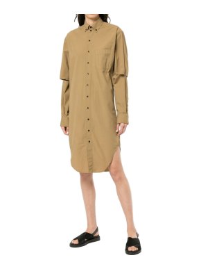 Bassike Dark Tan Lightweight Cotton Shirt Dress