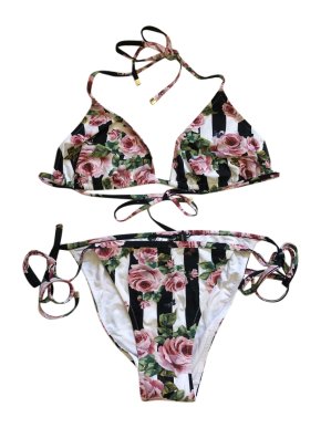 Dolce & Gabbana striped rose-print bikini