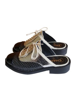 Chanel  Brogue Style Lace-Up Mules