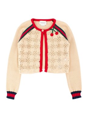 Gucci Girls 5-years Beige Cherry Knit Cardigan