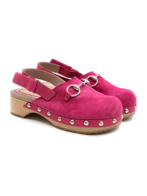 Gucci Girls Pink Horsebit Suede Clogs