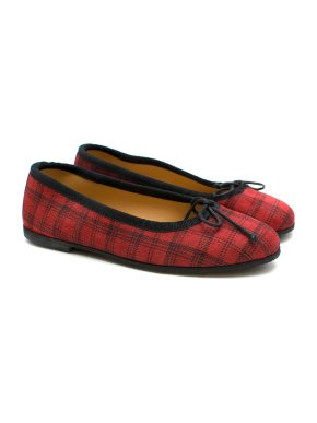 Gallucci Girls Red Checkered Suede Ballerina