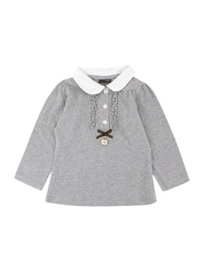 Fendi Girls Grey Long-sleeved Cotton Top