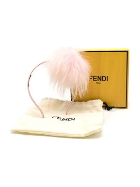 Fendi Girls Pink Fox Fur Pompom Headband