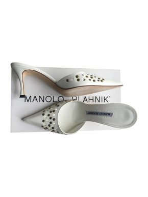 Manolo Blahnik White Studded Mules