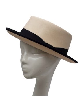 Borsalino Beige Extra-fine Panama Hat with Black Hatband