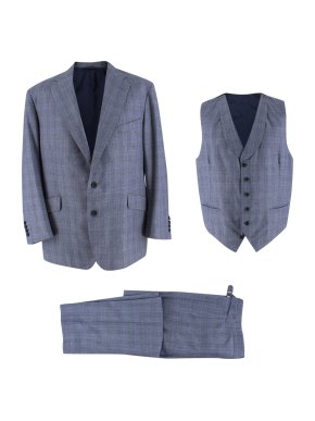 Hardy Amies Bespoke Blue Check Wool Three-piece Suit