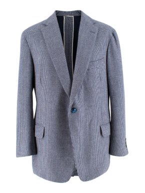 Hardy Amies Bespoke Navy Houndstooth Check Single Breasted Blazer