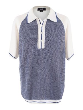 Dunhill White and Blue Wool Knit Polo Shirt