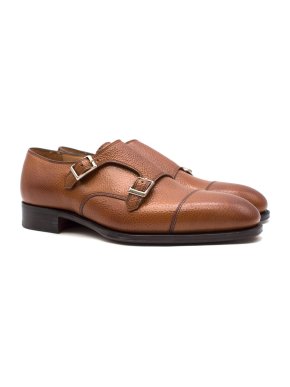 Hardy Amies Brown Grained Leather Monk Shoes