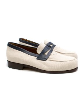 Maison Kitsune Navy Leather & Canvas Loafers