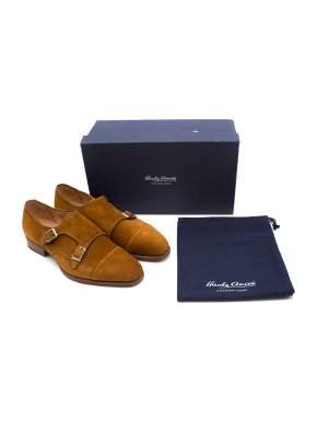 Hardy Amies Tobacco Suede Double Monk Shoes