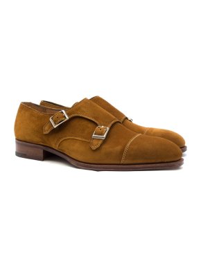 Hardy Amies Tobacco Suede Double Monk Shoes