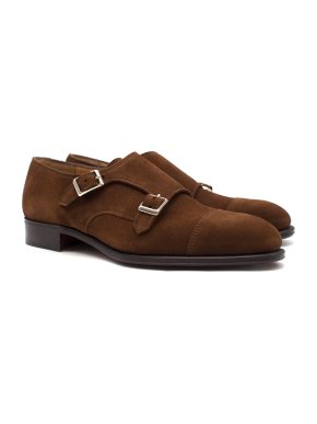 Hardy Amies London Dark Brown Suede Double Monk Shoes