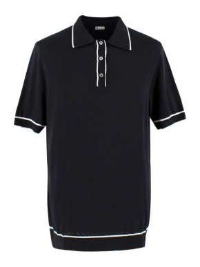 Connolly Black Silk Ribbed Knit Polo Top