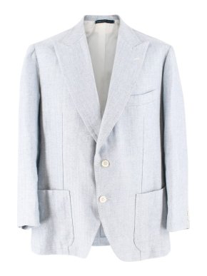 Gianni Volpe Light Blue Herringbone Single Breasted Blazer