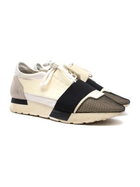 Balenciaga White Race Runner Elasticated Leather Sneakers