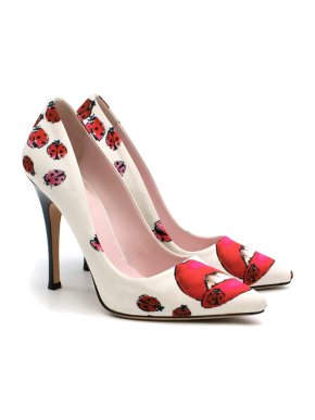 Giamba White Lip & Ladybug Print Pump