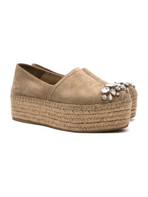 Miu Miu Beige Suede Crystal-embellished Espadrille Flatform