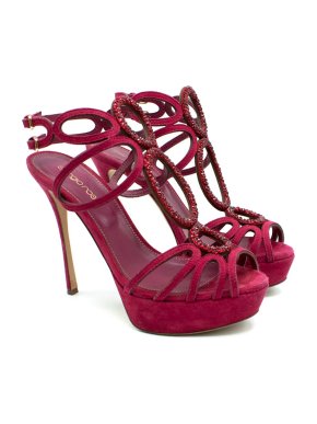 Sergio Rossi Raspberry Rhinestone-embellished Heeled Sandals