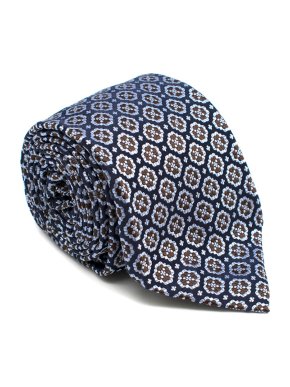 Ulturale Napoli Blue and Black Flower Pattern Silk Tie