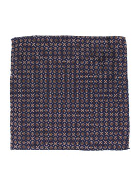 Drake's Navy Printed Silk Pocket Square