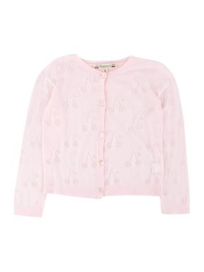 Bonpoint Girls 2Y Pink Knit Cherry Cardigan