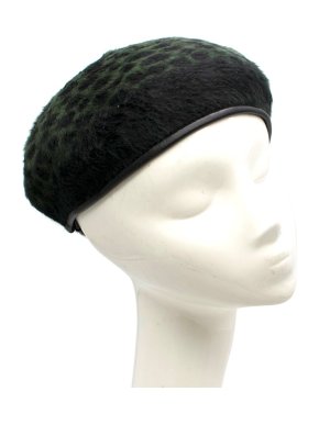 Yestadt Millinery Green Leopard Print Pony Hair Beret