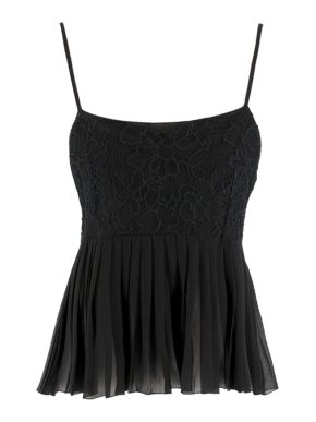 Chanel Black Lace Embroidered Sheer Pleated Cami Top