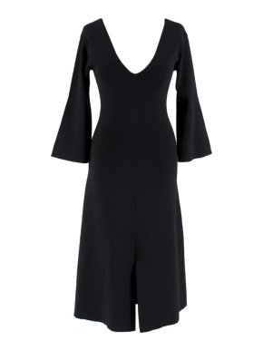 By Malene Birger Black Ribbed Knit V-Neck Dress