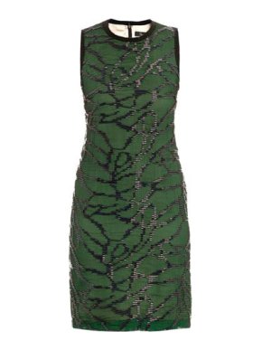 Marios Schwab Silk Green & Black Bead Embellished Dress