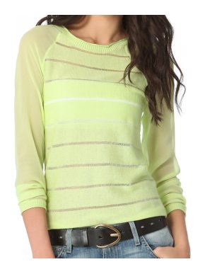 Addison mixed-media top with sheer sleeves