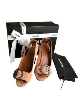 Chanel Terracotta Suede Peep-Toe Wedges