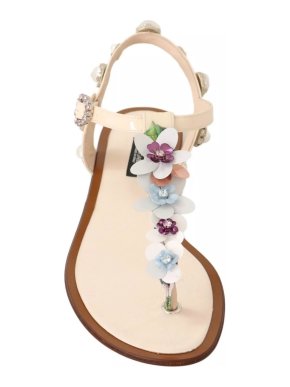 Dolce & Gabbana Floral & Pearl Embellished T-Strap Sandals