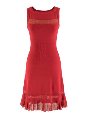 Alaia Red Fine Mesh Cut-Out Sleeveless Knit Dress