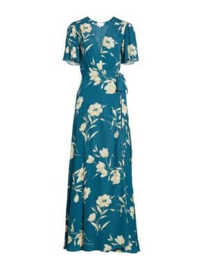 Privacy Please Teal Floral Plaza Kimono Wrap Maxi Dress