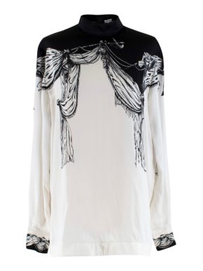 Loewe Silk Black & White Drape Print Button Back Top